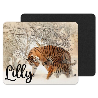 Tiger and baby in snow Custom Personalized Mouse Pad - image1